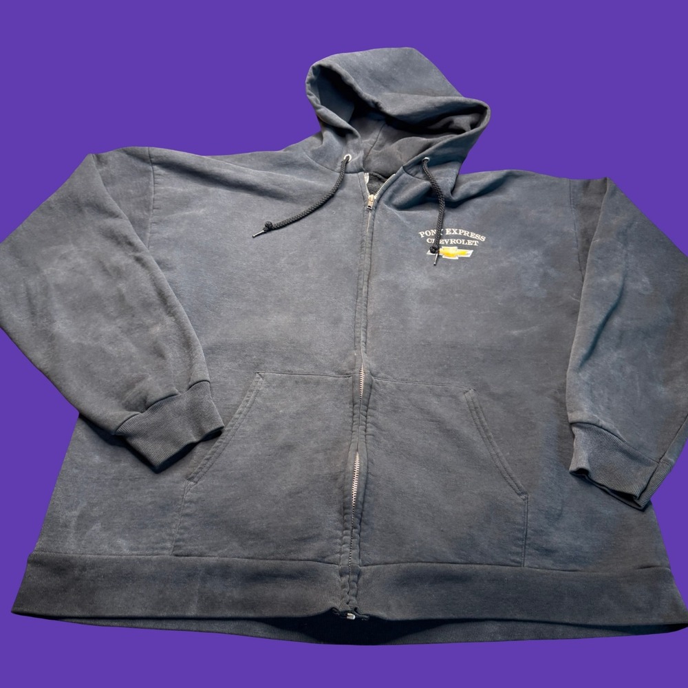 Pony Express Chevrolet Full Zip XL Hoodie Sweatshirt Black Faded 2 Sided Logo